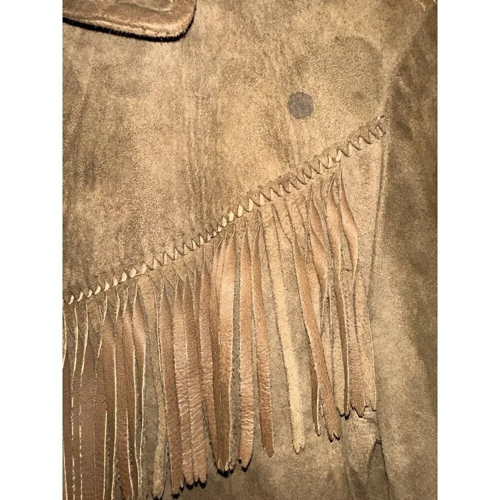 Vintage 1960’s Montgomery Ward Suede Fringe Girls Lined Leather Jacket Size12-14